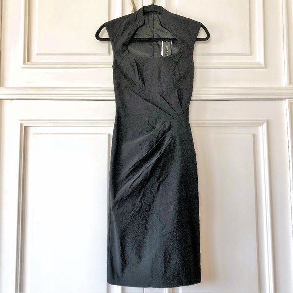 *NWT* Black Starburst Pleated Fitted Sheath Dress - Made in Canada - Size XXS - Picture 1 of 16